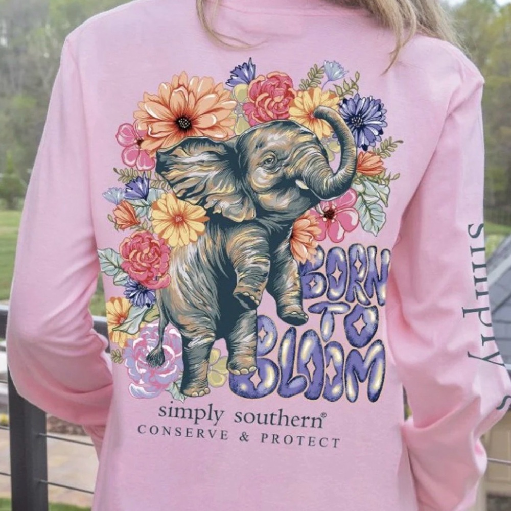 Simply Southern Pink Floral Elephant Long Sleeve Tee